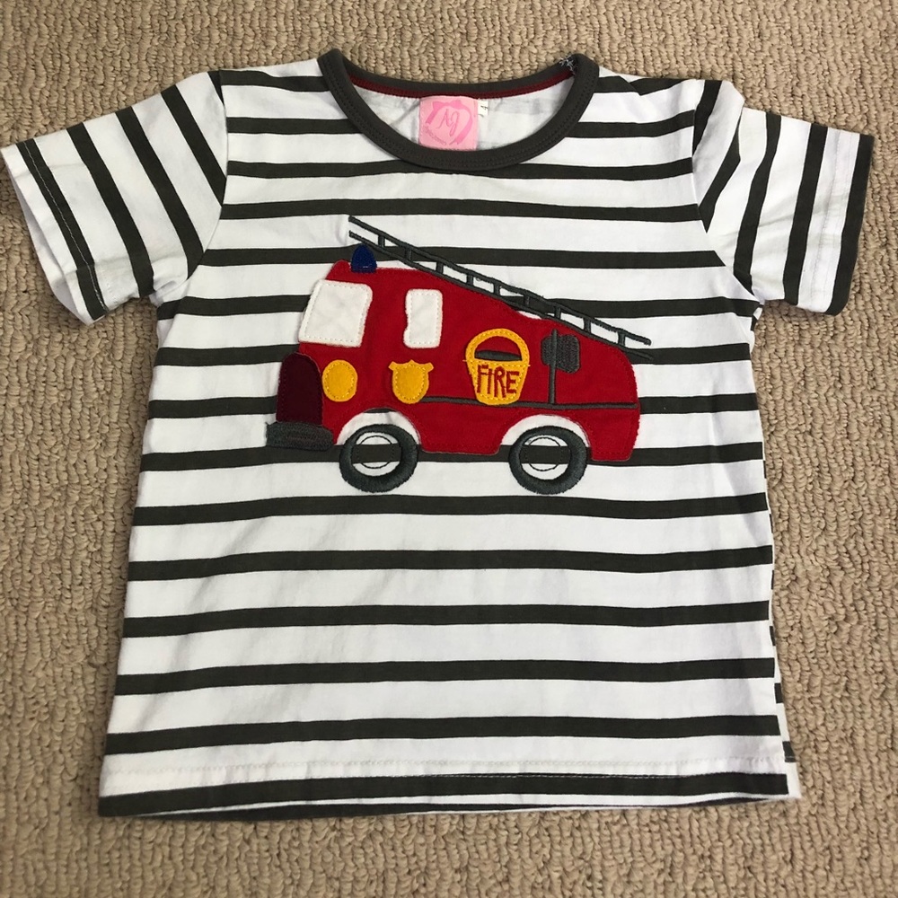 Striped Fire Truck Appliqué Shirt